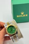 Rolex Gold-Gümüş Yeşil Kadran Kadın Saat  S609-VLL