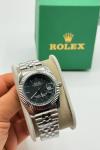 Rolex Siyah Kadran Gümüş Kadın Saat  S725-VLL